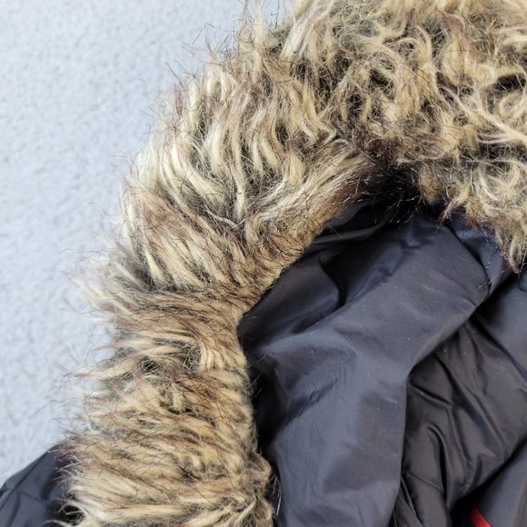 Express Coat Women's Size Medium Black Faux Fur Hood Down Filled Quilted - Picture 2 of 10